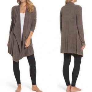 Barefoot Dreams CozyChic Lite Brown Island Wrap Draped Longline Cardigan Sweater